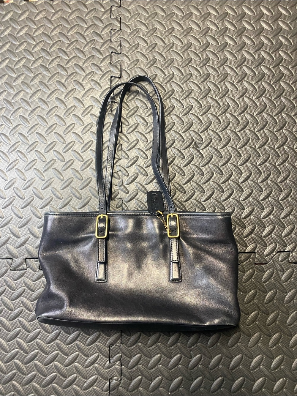 COACH Medium Black Glove Leather Tote Bag Purse 9813